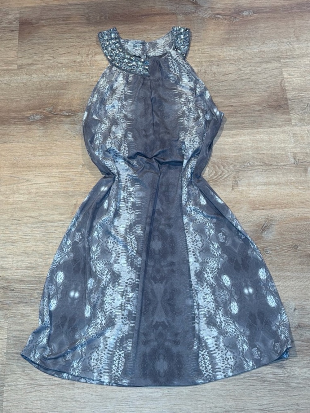 INC International Concepts Beaded Halter Animal-Print Dress in Gray